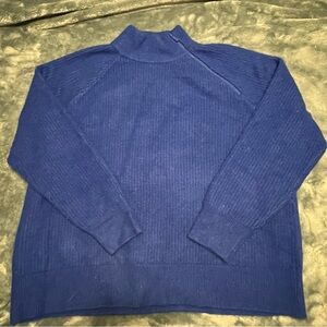 Lou & Gray Blue Ribbed Women’s Turtleneck Sweater | Diagonal Half Zip | Size XL